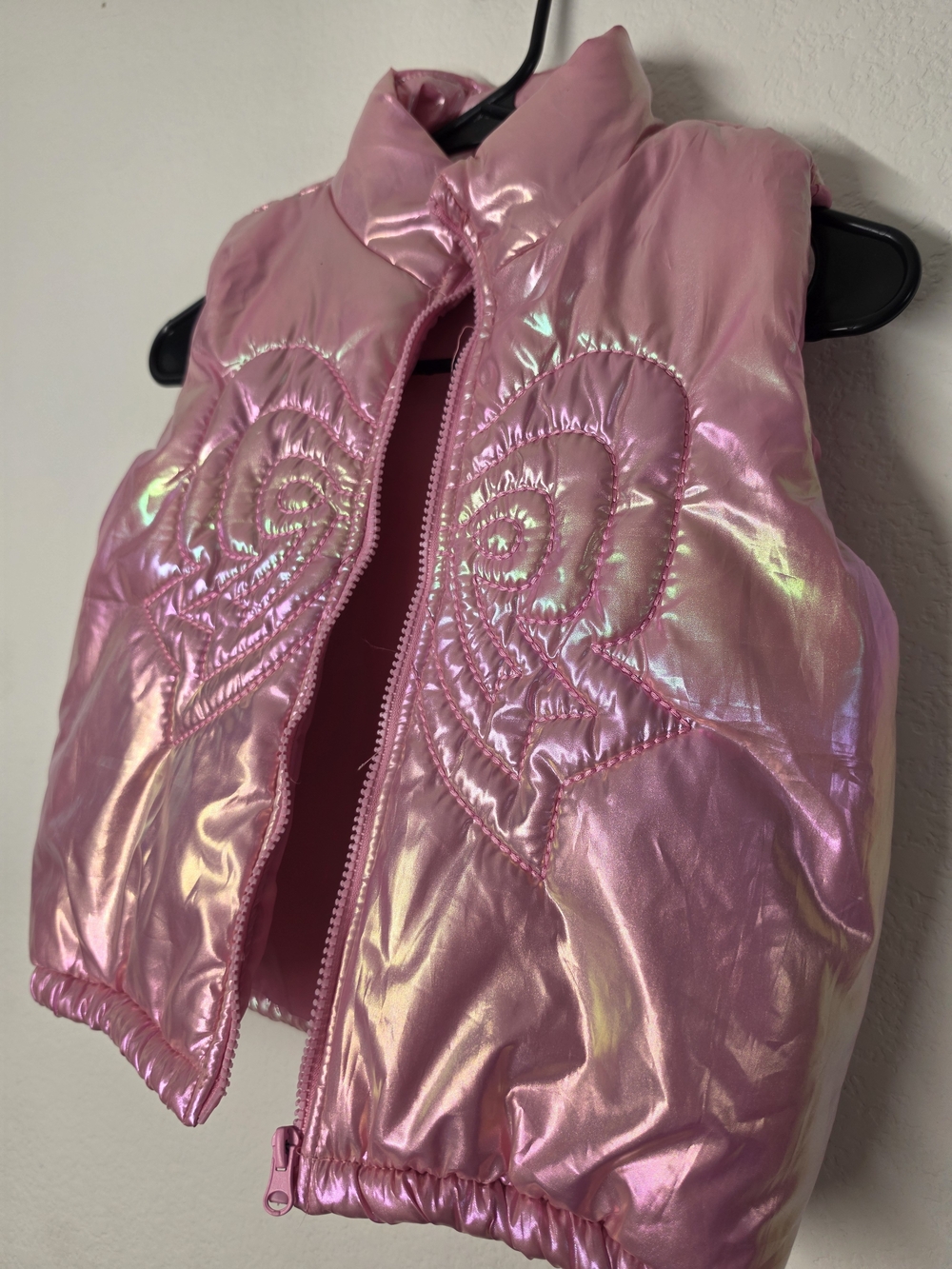 Derek Heart Shiny Pink Iridescent Heart-Quilted Puffer Vest